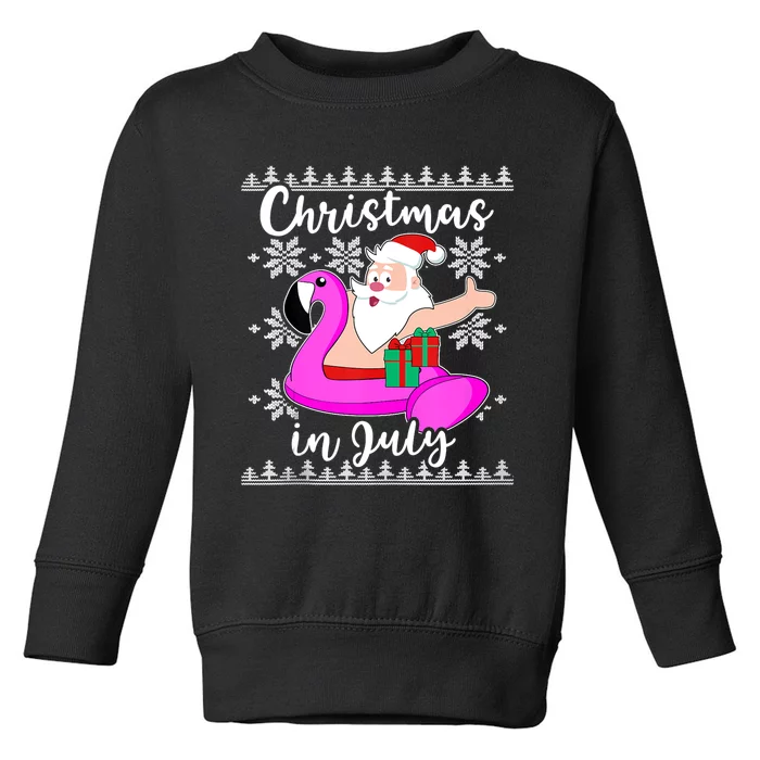 Christmas In July Ugly Santa Flamingo Pool Float Toddler Sweatshirt