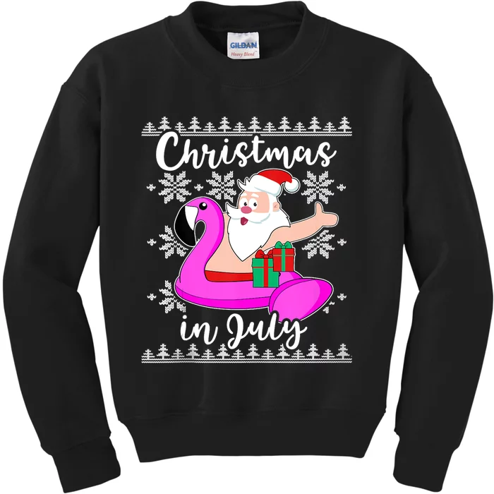 Christmas In July Ugly Santa Flamingo Pool Float Kids Sweatshirt