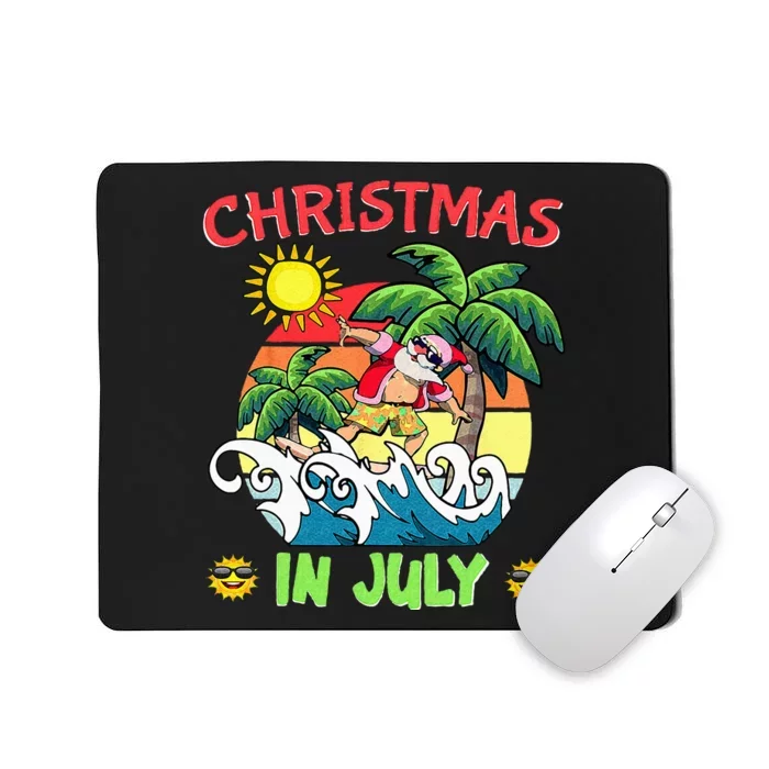 Christmas In July Funny Santa Surfing Summer Beach Vacation Mousepad