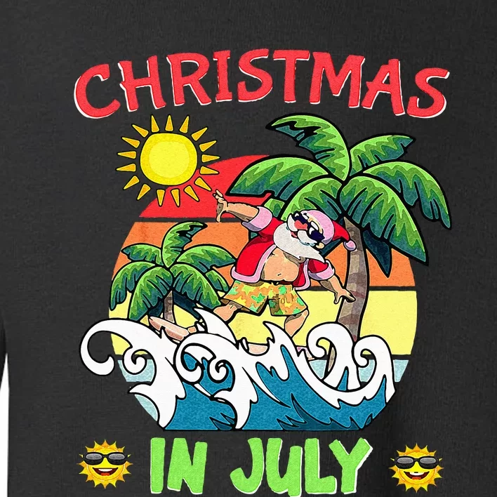 Christmas In July Funny Santa Surfing Summer Beach Vacation Toddler Sweatshirt