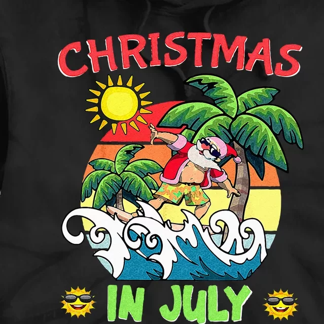 Christmas In July Funny Santa Surfing Summer Beach Vacation Tie Dye Hoodie