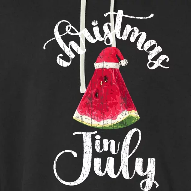 Christmas In July Watermelon Fun Santa Beach Summer Graphic Garment-Dyed Fleece Hoodie