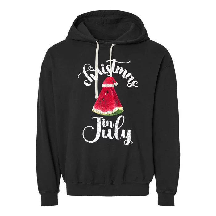 Christmas In July Watermelon Fun Santa Beach Summer Graphic Garment-Dyed Fleece Hoodie