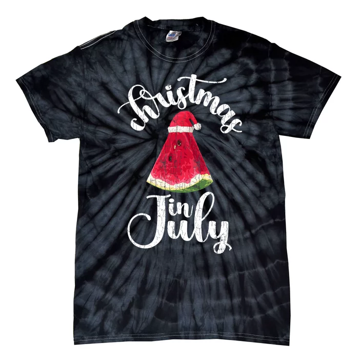 Christmas In July Watermelon Fun Santa Beach Summer Graphic Tie-Dye T-Shirt