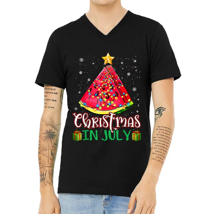 Christmas In July Watermelon Xmas Tree Summer V-Neck T-Shirt