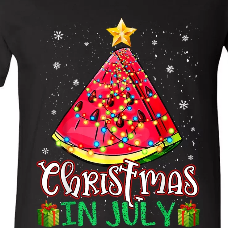 Christmas In July Watermelon Xmas Tree Summer V-Neck T-Shirt