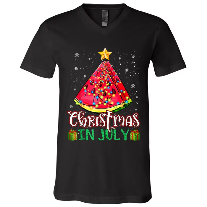 Christmas In July Watermelon Xmas Tree Summer V-Neck T-Shirt