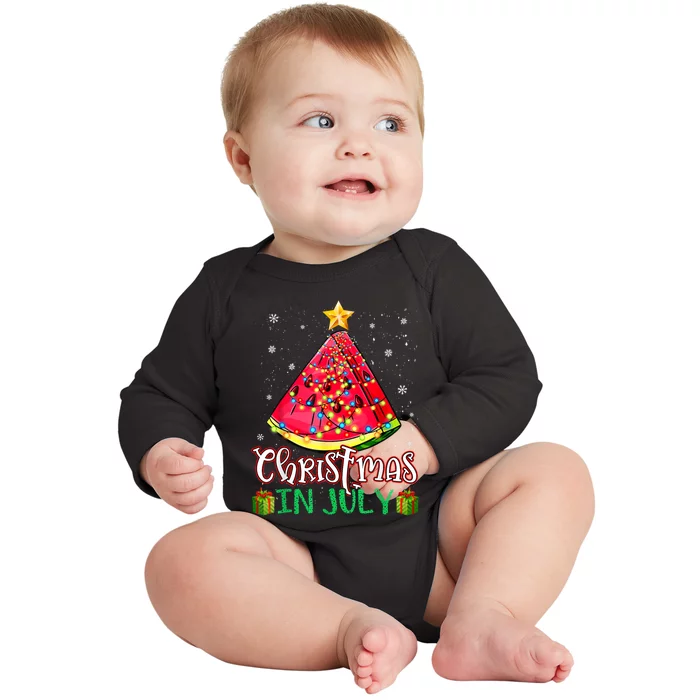 Christmas In July Watermelon Xmas Tree Summer Baby Long Sleeve Bodysuit