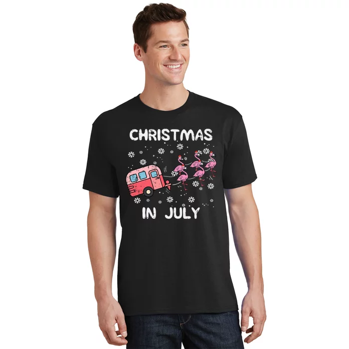 Christmas In July Flamingo Trailer Summer Xmas Camp Camper T-Shirt