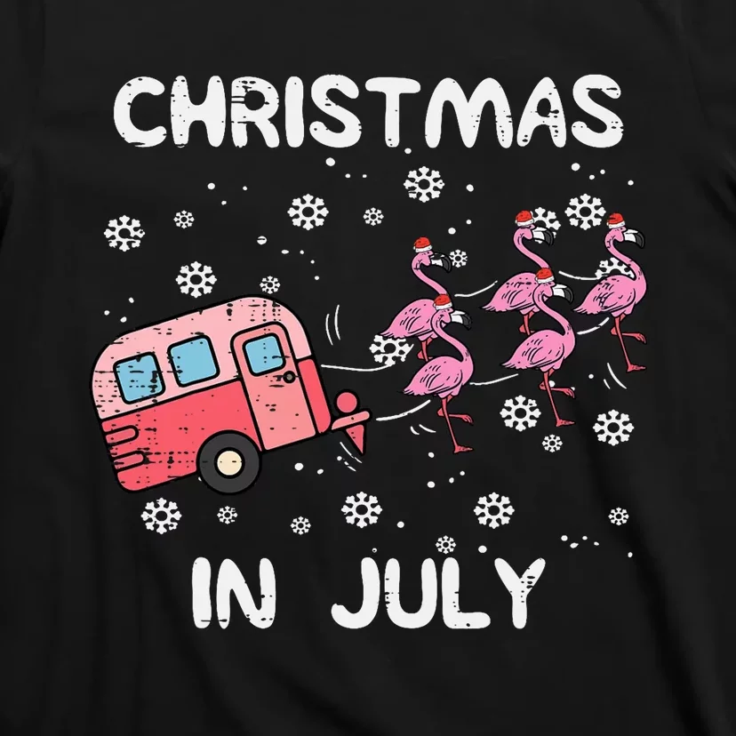 Christmas In July Flamingo Trailer Summer Xmas Camp Camper T-Shirt