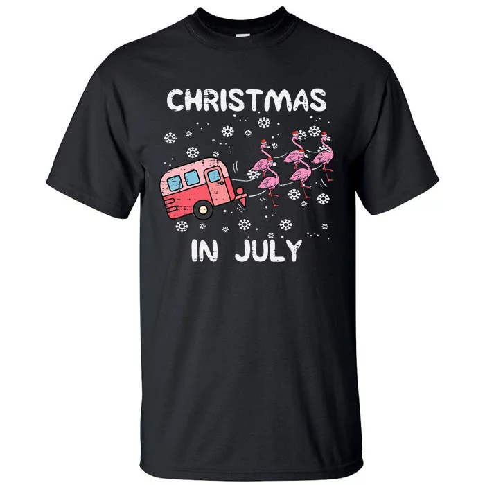 Christmas In July Flamingo Trailer Summer Xmas Camp Camper Tall T-Shirt