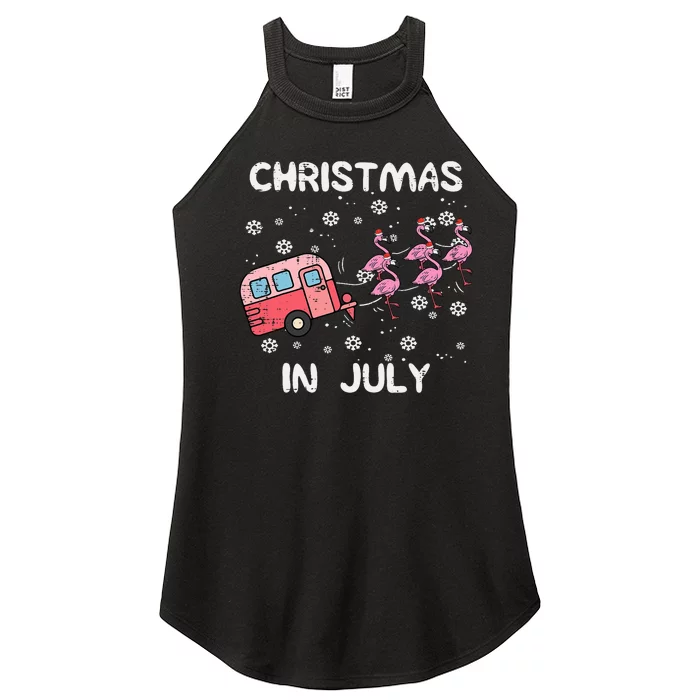 Christmas In July Flamingo Trailer Summer Xmas Camp Camper Women’s Perfect Tri Rocker Tank