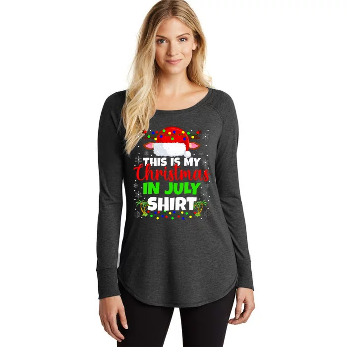 Christmas In July Santa Hat With Palm And Christmas Lights Women's Perfect Tri Tunic Long Sleeve Shirt