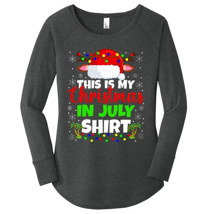 Christmas In July Santa Hat With Palm And Christmas Lights Women's Perfect Tri Tunic Long Sleeve Shirt