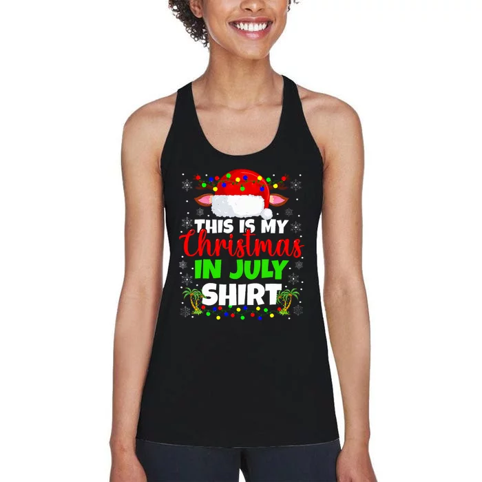 Christmas In July Santa Hat With Palm And Christmas Lights Women's Racerback Tank