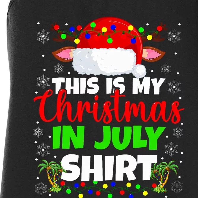 Christmas In July Santa Hat With Palm And Christmas Lights Women's Racerback Tank