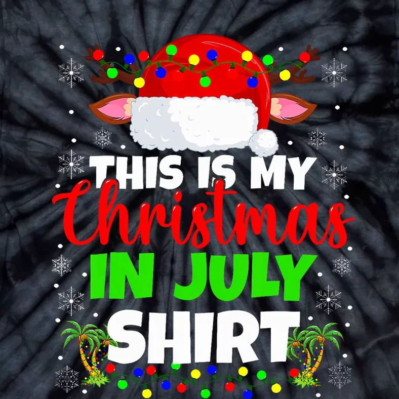 Christmas In July Santa Hat With Palm And Christmas Lights Tie-Dye T-Shirt