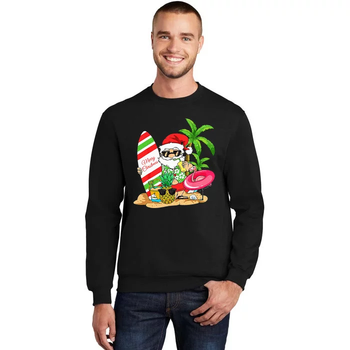 Christmas In July Santa Hawaiian Summer Surf Surfing Surfer Sweatshirt