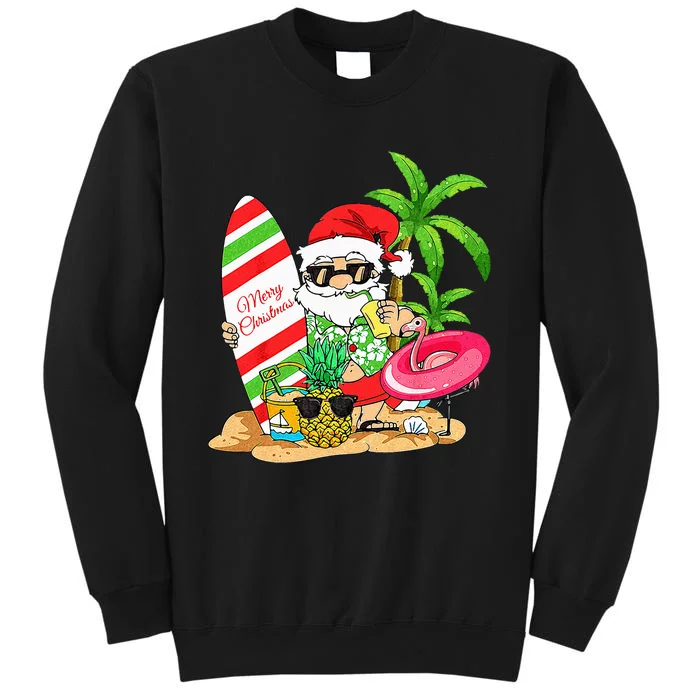 Christmas In July Santa Hawaiian Summer Surf Surfing Surfer Sweatshirt