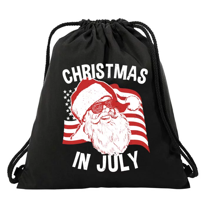 Christmas In July | Retro Hipster Santa 4th of July Drawstring Bag