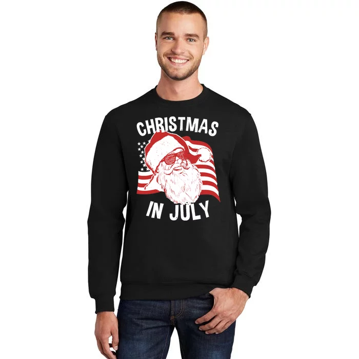 Christmas In July | Retro Hipster Santa 4th of July Tall Sweatshirt