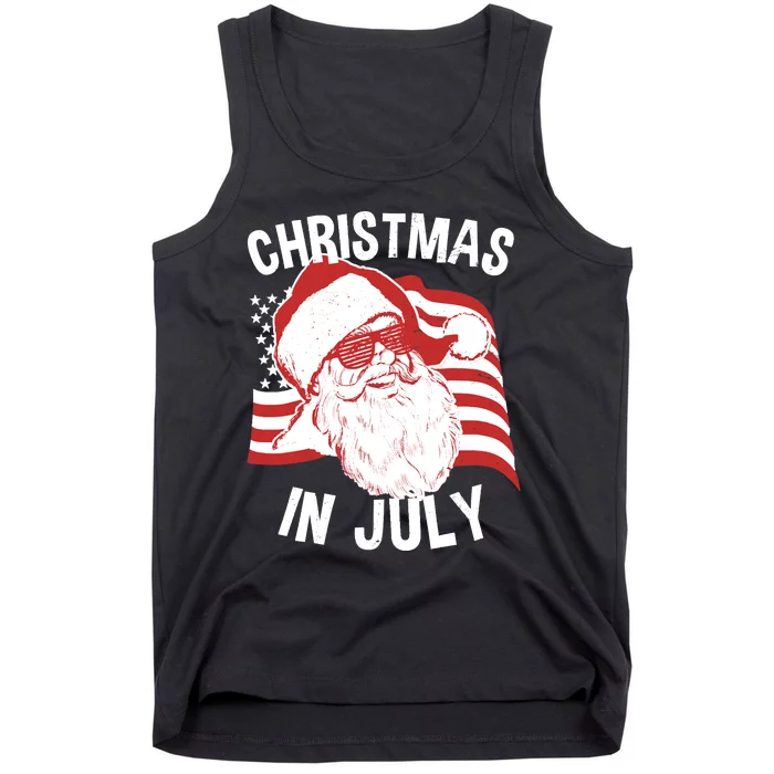 Christmas In July | Retro Hipster Santa 4th of July Tank Top