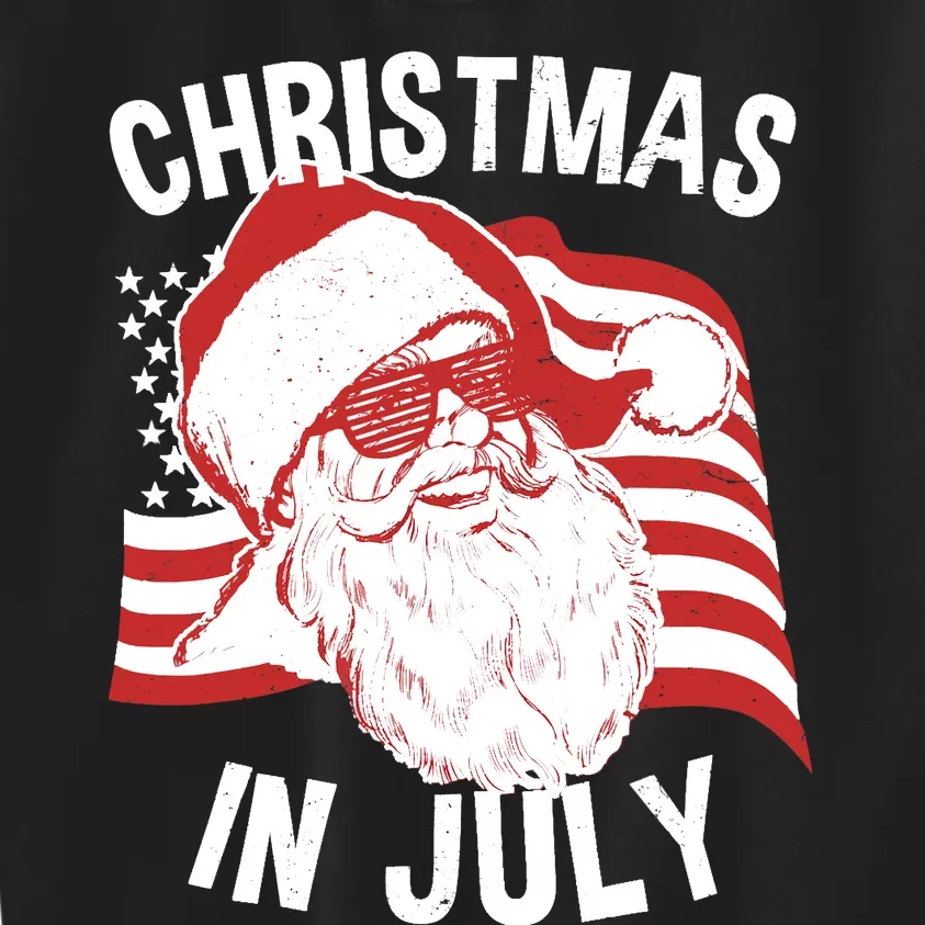 Christmas In July | Retro Hipster Santa 4th of July Kids Sweatshirt