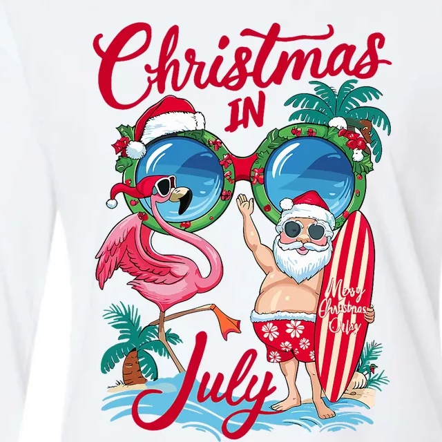 Christmas In July Santa Hawaii Sunglasses Flamingo Summer Womens Cotton Relaxed Long Sleeve T-Shirt