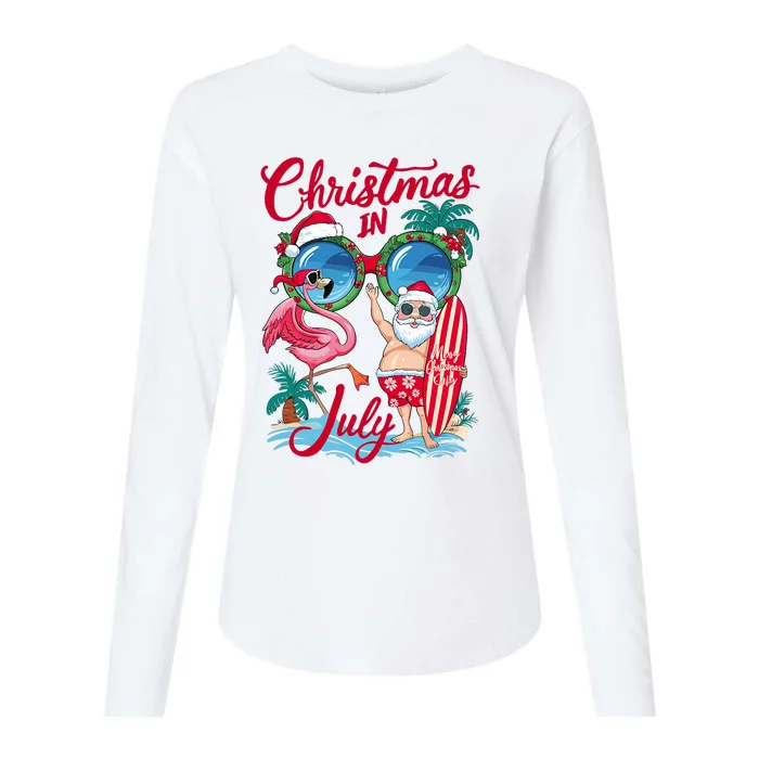 Christmas In July Santa Hawaii Sunglasses Flamingo Summer Womens Cotton Relaxed Long Sleeve T-Shirt