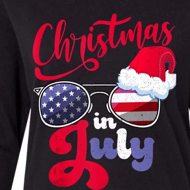 Christmas In July Usa Americain Sunglasses Santa Hat Summer Tank Top Womens Cotton Relaxed Long Sleeve T-Shirt