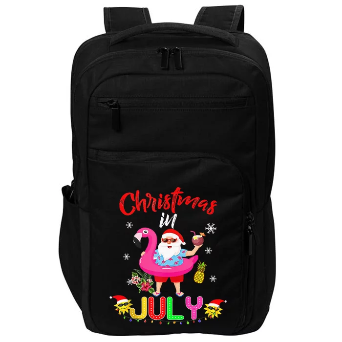 Christmas In July Santa Hawaiian Flamingo Summer Beach Impact Tech Backpack