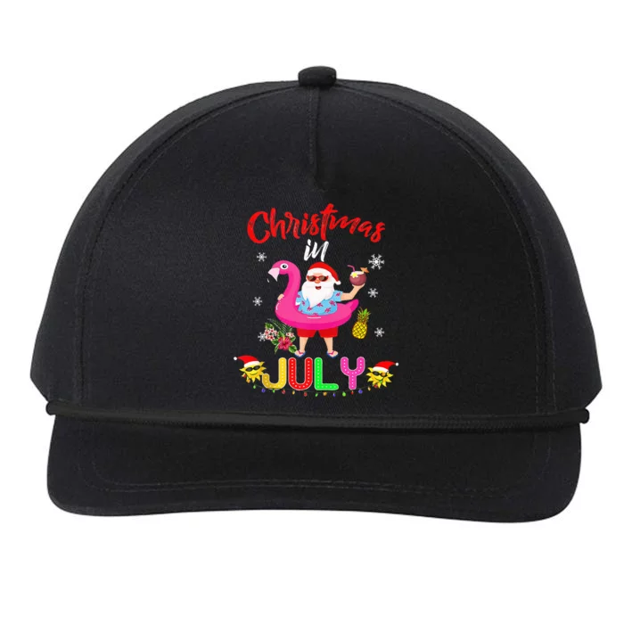 Christmas In July Santa Hawaiian Flamingo Summer Beach Snapback Five-Panel Rope Hat