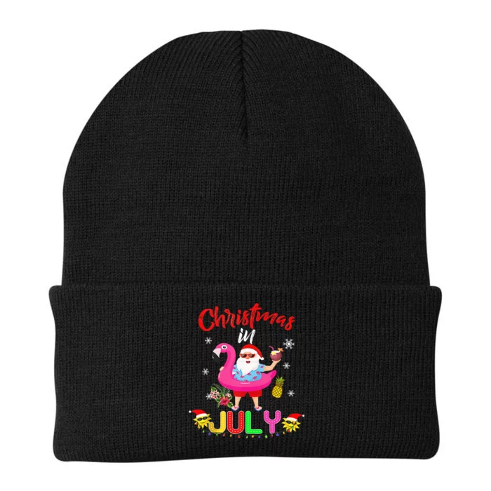 Christmas In July Santa Hawaiian Flamingo Summer Beach Knit Cap Winter Beanie