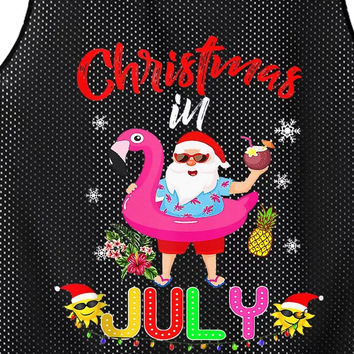 Christmas In July Santa Hawaiian Flamingo Summer Beach Mesh Reversible Basketball Jersey Tank