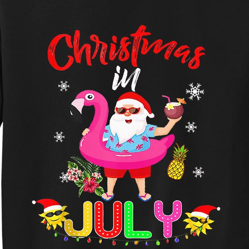 Christmas In July Santa Hawaiian Flamingo Summer Beach Tall Sweatshirt