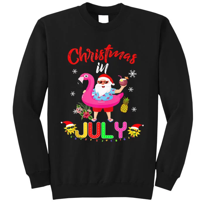 Christmas In July Santa Hawaiian Flamingo Summer Beach Tall Sweatshirt