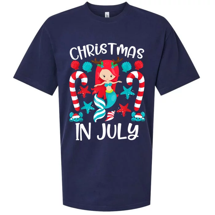 Christmas In July Cute Mermaid Summer Sueded Cloud Jersey T-Shirt