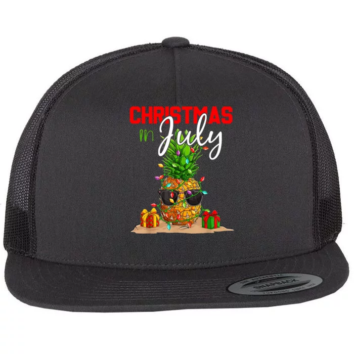 Christmas In July Pineapple Xmas Tree Summer Vacation Flat Bill Trucker Hat