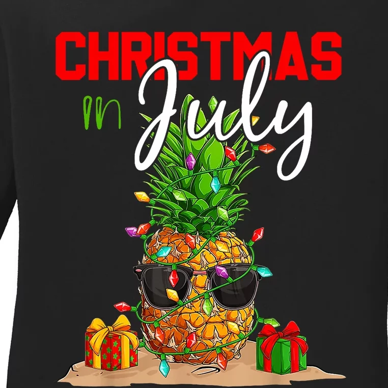 Christmas In July Pineapple Xmas Tree Summer Vacation Ladies Long Sleeve Shirt