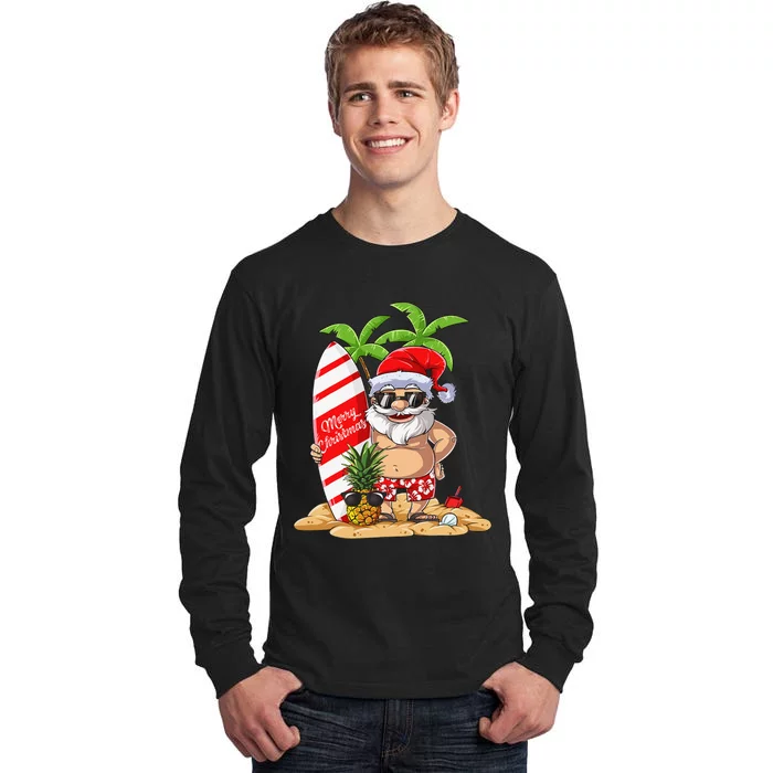 Christmas in July Santa Hawaiian Summer Surf Surfing Surfer Tall Long Sleeve T-Shirt