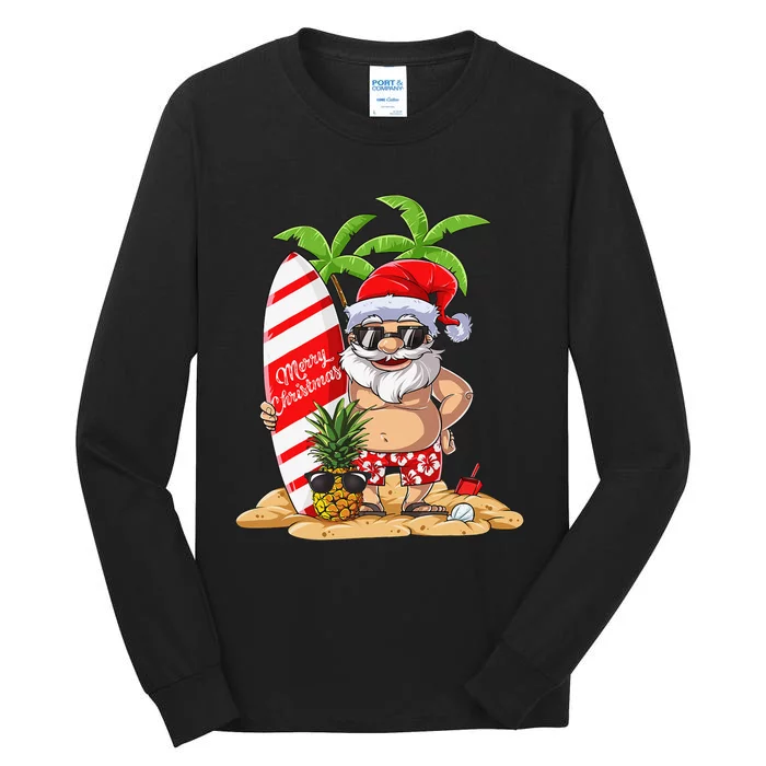 Christmas in July Santa Hawaiian Summer Surf Surfing Surfer Tall Long Sleeve T-Shirt