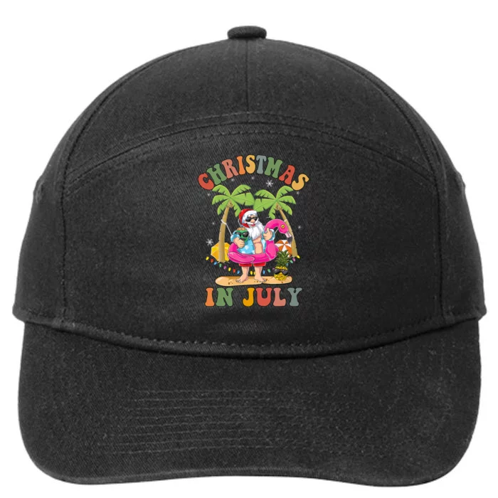 Christmas In July Funny Santa Summer Beach Vacation 7-Panel Snapback Hat