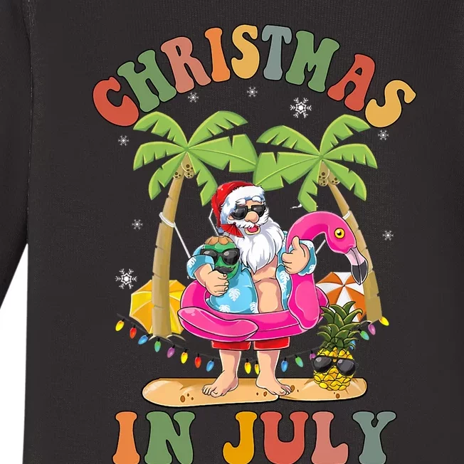 Christmas In July Funny Santa Summer Beach Vacation Baby Long Sleeve Bodysuit