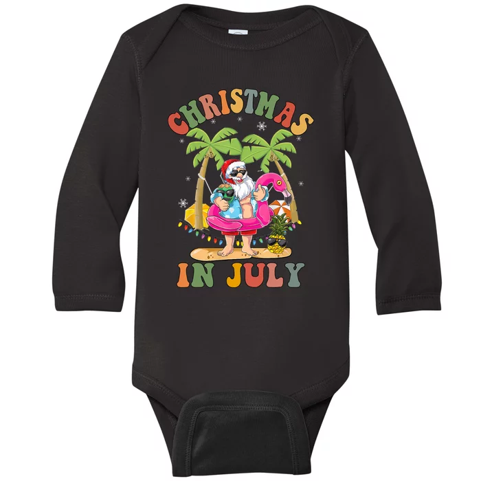 Christmas In July Funny Santa Summer Beach Vacation Baby Long Sleeve Bodysuit