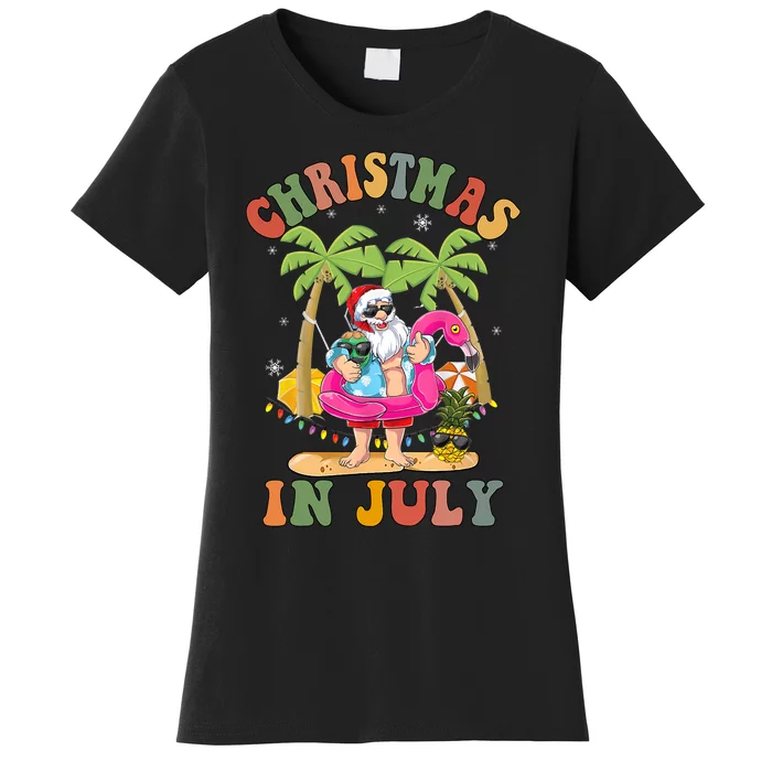 Christmas In July Funny Santa Summer Beach Vacation Women's T-Shirt