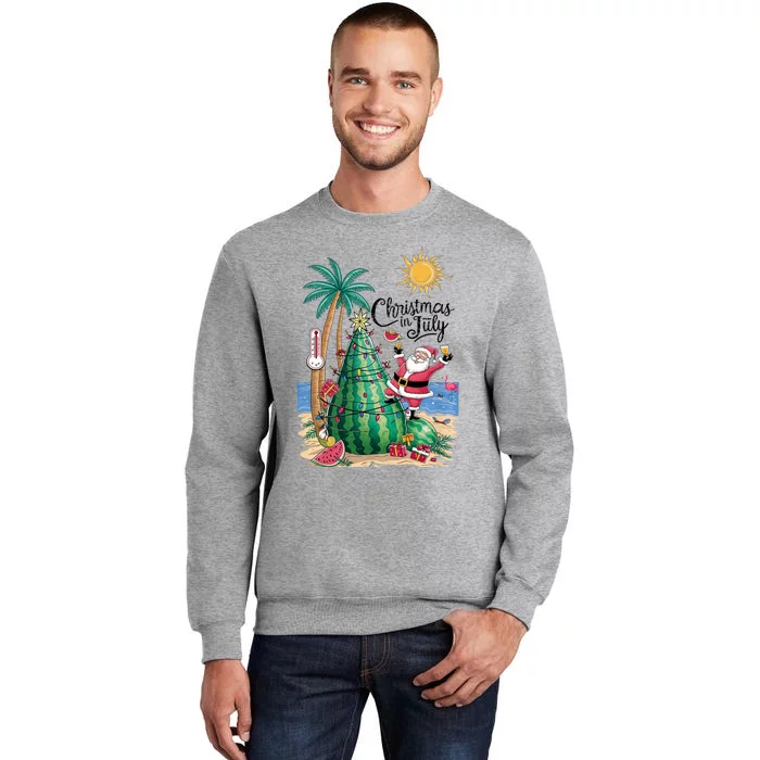 Christmas In July Watermelon Xmas Tree Santa Beach Summer Sweatshirt