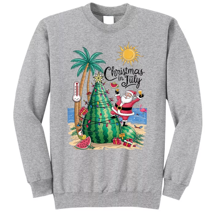 Christmas In July Watermelon Xmas Tree Santa Beach Summer Sweatshirt