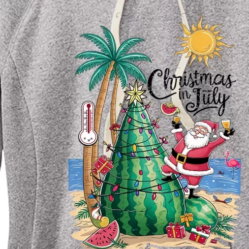 Christmas In July Watermelon Xmas Tree Santa Beach Summer Women's Fleece Hoodie