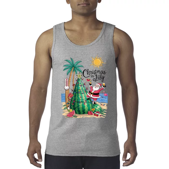 Christmas In July Watermelon Xmas Tree Santa Beach Summer Tank Top