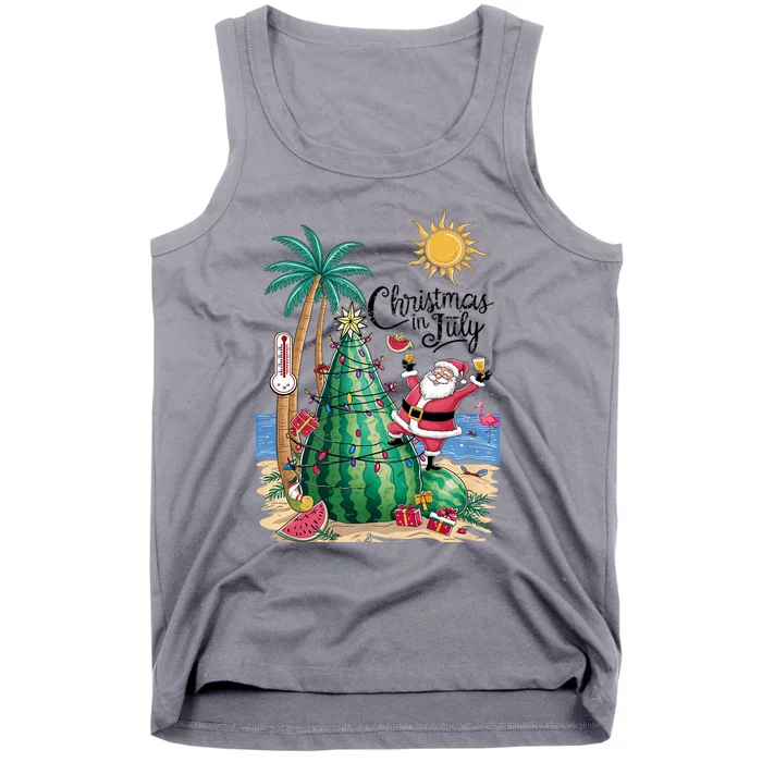 Christmas In July Watermelon Xmas Tree Santa Beach Summer Tank Top